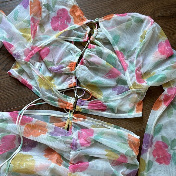 For Love and Lemons Floral Mesh Mini Dress or Coverup M - Picture 10 of 12